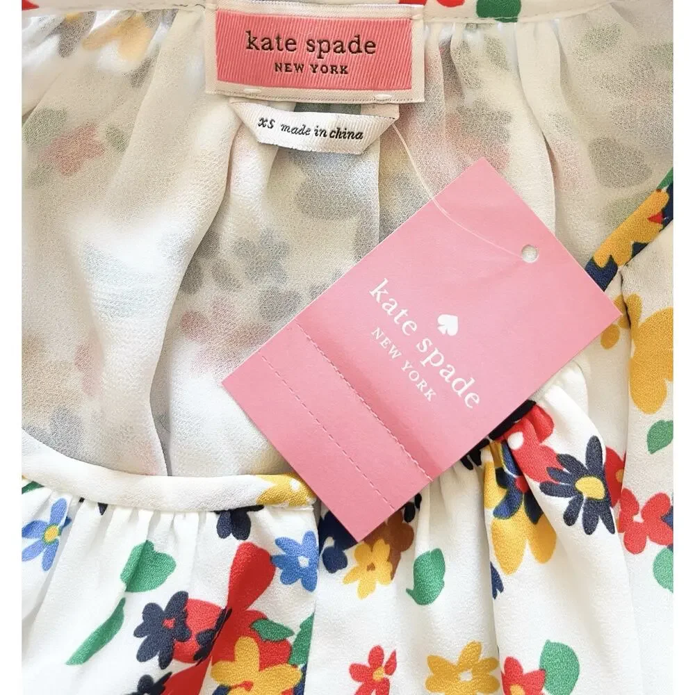 Kate Spade Sailing Floral Ruffle Peasant Blouse NWT Cottagecore Romantic Size XS
